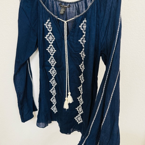 Lucky Brand • Navy Embroidered Blouse - Picture 3 of 4